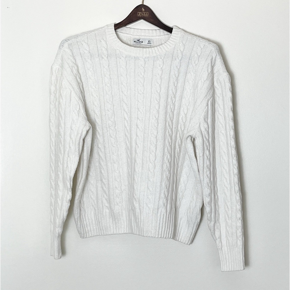 Hollister Cable Knit Sweater Women's XS White Stretch Light Academia Cottagecore